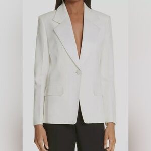 Helmut Lang Women's White Shiny Lapel Canvas Satin Jacket Blazer Size 12